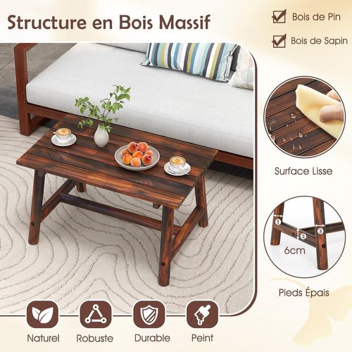 Table De Jardin 90 Cm En Bois Massif Avec Plateau à Lattes, Table Exterieur Rectangulaire(marron)