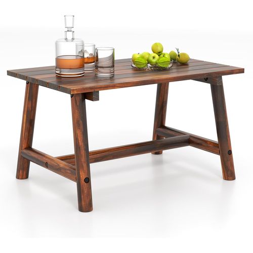 Table De Jardin 90 Cm En Bois Massif Avec Plateau à Lattes, Table Exterieur Rectangulaire(marron)