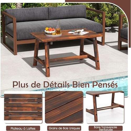 Table De Jardin 90 Cm En Bois Massif Avec Plateau à Lattes, Table Exterieur Rectangulaire(marron)