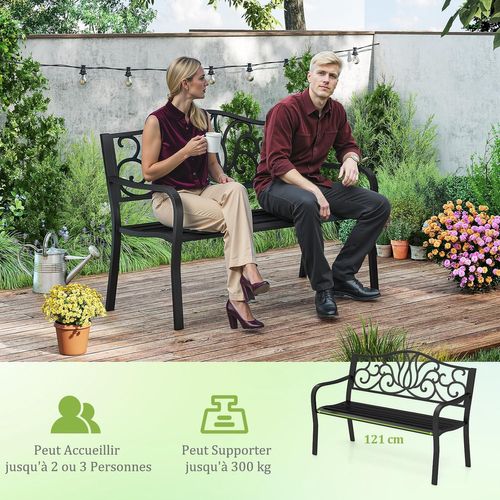 Banc Exterieur Jardin Pour 2-3 Personnes, Dossier à Motif Floral (noir,127 X 61,5 X 89 Cm)