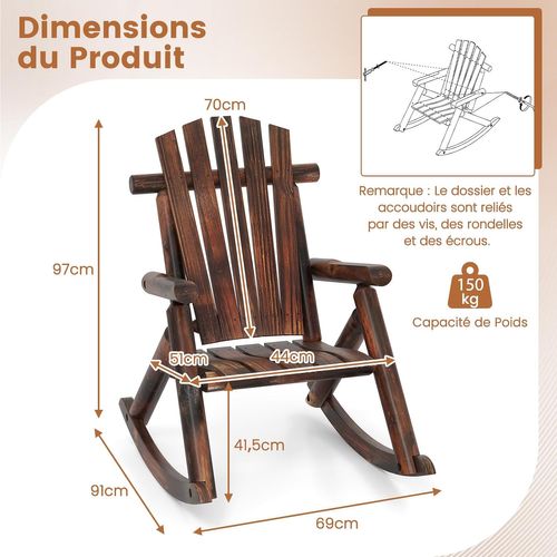 Fauteuil à Bascule Exterieur, Dossier Et Assise à Lattes, Fauteuil Adirondack, 91 X 69 X 97 Cm