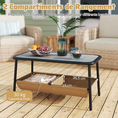 Salon De Jardin 2 Pièces Causeuse, 2 Compartiments De Rangement Cadre En Métal