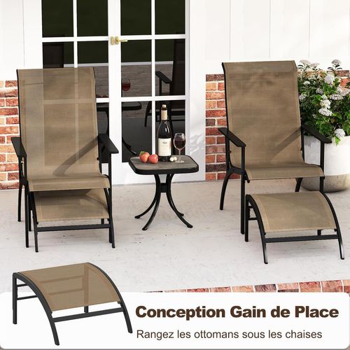 Ensemble De Meubles De Patio 5 Pièces,2 Chaises Adirondack 2 Ottomans Et Table D'appoint