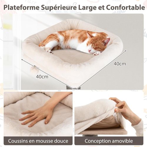 Arbre à Chat XXL, Arbre à Chat Bois, 5 Plateformes, 3 Poteaux à Griffer, 58×48×151/171 Cm (151 Cm)