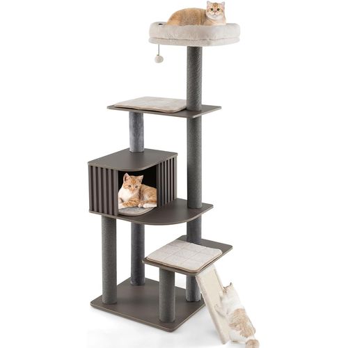 Arbre à Chat XXL, Arbre à Chat Bois, 5 Plateformes, 3 Poteaux à Griffer, 58×48×151/171 Cm (171 Cm)