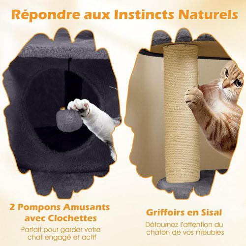 Arbre à Chat XXL 101 Cm, Arbre à Chat Bois, 2 Poteaux à Griffer En Sisal, 64 X 60 X 101 Cm (gris)
