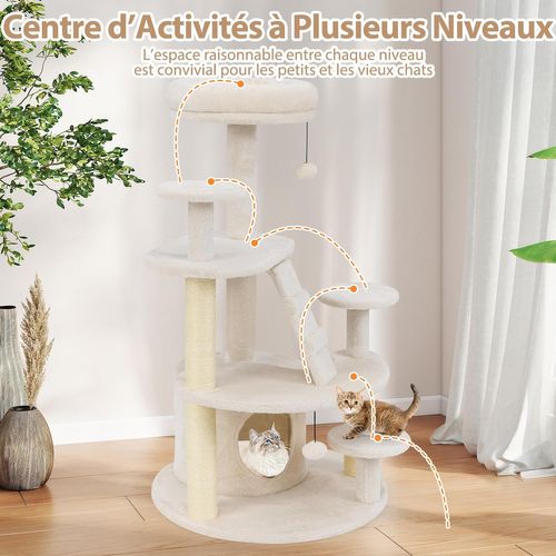 Arbre à Chat XXL 101 Cm, Arbre à Chat Bois, 2 Poteaux à Griffer En Sisal, 64 X 60 X 101 Cm (beige)