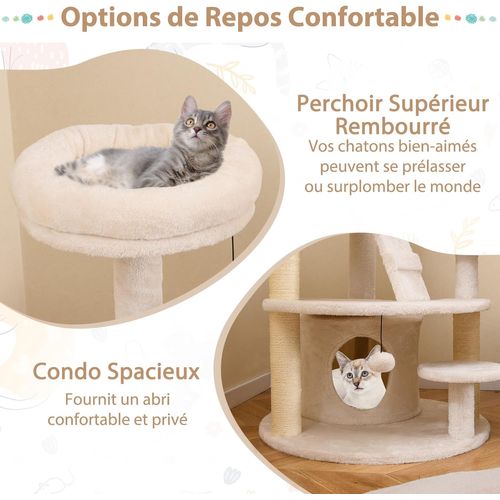 Arbre à Chat XXL 101 Cm, Arbre à Chat Bois, 2 Poteaux à Griffer En Sisal, 64 X 60 X 101 Cm (beige)