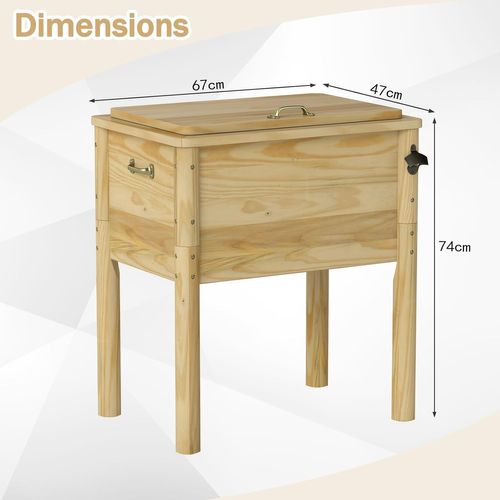Glacière De Terrasse En Bois, Glacière D'extérieur 51 L Avec 3 Poignées Et Décapsuleur (marron)