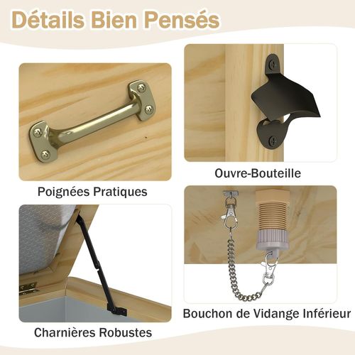 Glacière De Terrasse En Bois, Glacière D'extérieur 51 L Avec 3 Poignées Et Décapsuleur (marron)