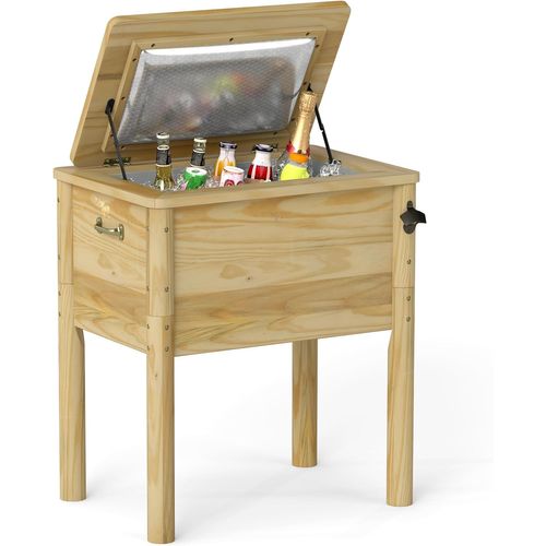 Glacière De Terrasse En Bois, Glacière D'extérieur 51 L Avec 3 Poignées Et Décapsuleur (marron)