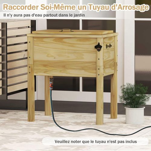 Glacière De Terrasse En Bois, Glacière D'extérieur 51 L Avec 3 Poignées Et Décapsuleur (marron)