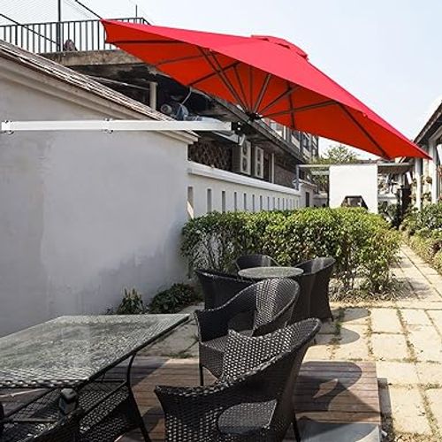 Parasol Mural En Aluminium Ø 250 Cm, Parasol En Porte-à-faux Avec Mât Réglable (rouge)