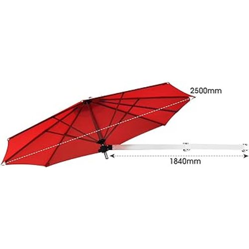 Parasol Mural En Aluminium Ø 250 Cm, Parasol En Porte-à-faux Avec Mât Réglable (rouge)