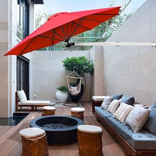 Parasol Mural En Aluminium Ø 250 Cm, Parasol En Porte-à-faux Avec Mât Réglable (rouge)