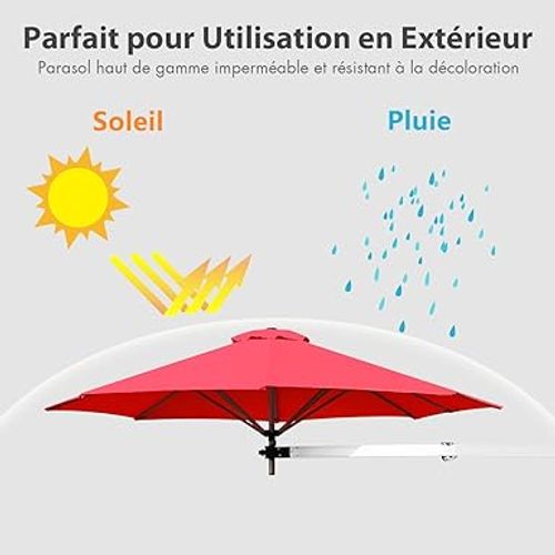 Parasol Mural En Aluminium Ø 250 Cm, Parasol En Porte-à-faux Avec Mât Réglable (rouge)