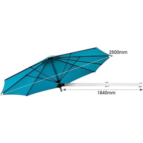 Parasol Mural En Aluminium Ø 250 Cm, Parasol En Porte-à-faux De Balcon Avec Mât Réglable (blue)