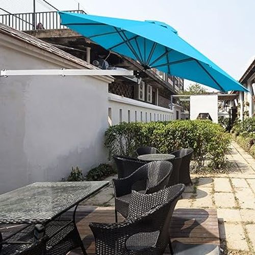 Parasol Mural En Aluminium Ø 250 Cm, Parasol En Porte-à-faux De Balcon Avec Mât Réglable (blue)