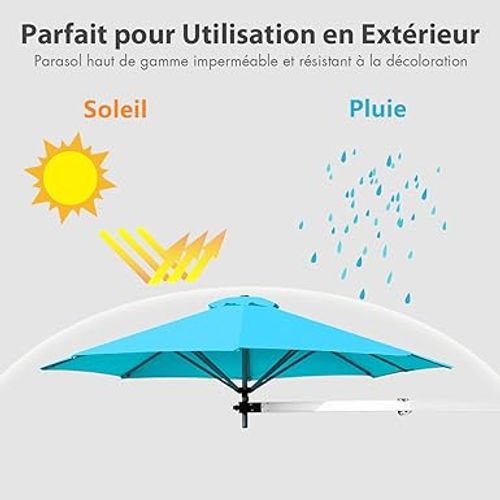 Parasol Mural En Aluminium Ø 250 Cm, Parasol En Porte-à-faux De Balcon Avec Mât Réglable (blue)