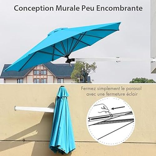 Parasol Mural En Aluminium Ø 250 Cm, Parasol En Porte-à-faux De Balcon Avec Mât Réglable (blue)