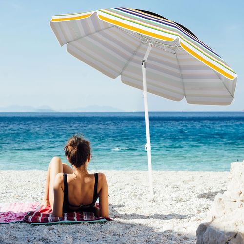 Parasol De Plage Ø200 Cm, 30° Inclinaison, Panneau Solaire Upf 50+ (multicolore)
