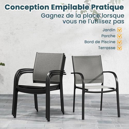 Lot De 2 Chaise De Jardin Exterieur, Cadre En Métal, Tissu Respirant, 61 X 58 X 85 Cm, Gris