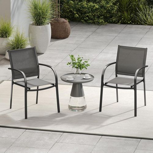 Lot De 2 Chaise De Jardin Exterieur, Cadre En Métal, Tissu Respirant, 61 X 58 X 85 Cm, Gris