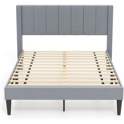 Cadre De Lit Double Velours 140 X 200 Cm Avec Tête De Lit, Lattes En Bois, Gris (style 1)