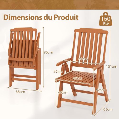 Chiase Pliante Confortable, Chaise De Jardin En Hdpe, Charge 150 Kg, 63 X 55 X 101 Cm (marron)