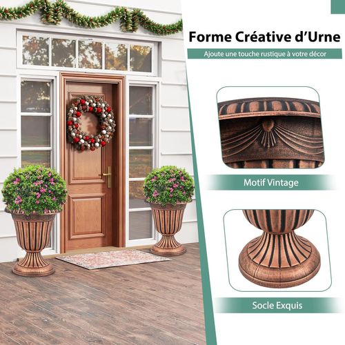 Lot De 2 Pots à Plantes Vintage En Plastique, Jardinières Avec Base De Piédestal Trou (bronze)