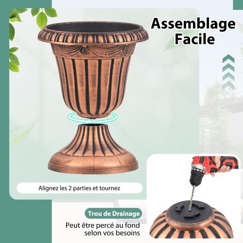 Lot De 2 Pots à Plantes Vintage En Plastique, Jardinières Avec Base De Piédestal Trou (bronze)