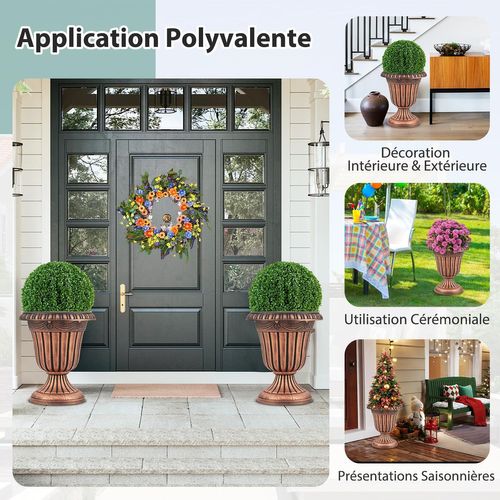 Lot De 2 Pots à Plantes Vintage En Plastique, Jardinières Avec Base De Piédestal Trou (bronze)