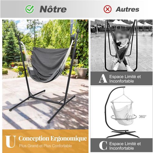 Chaise Suspendue Exterieur Avec Support, Hauteur Réglable, Base En Forme H, 160 × 142 × 170 Cm