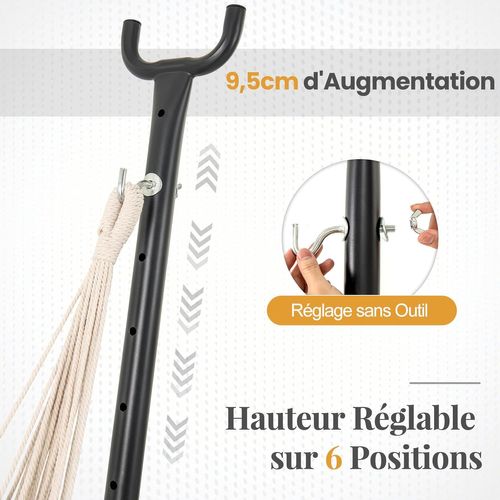 Chaise Suspendue Exterieur Avec Support, Hauteur Réglable, Base En Forme H, 160 × 142 × 170 Cm