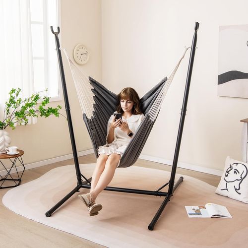 Chaise Suspendue Exterieur Avec Support, Hauteur Réglable, Base En Forme H, 160 × 142 × 170 Cm