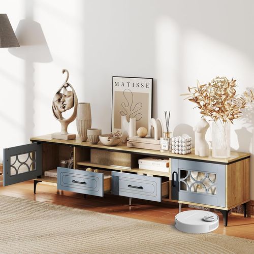 Meuble TV Pour 80", Meuble Tele 180 Cm Avec 2 Tiroirs, 2 Armoires à Porte, Compartiment (bleu)