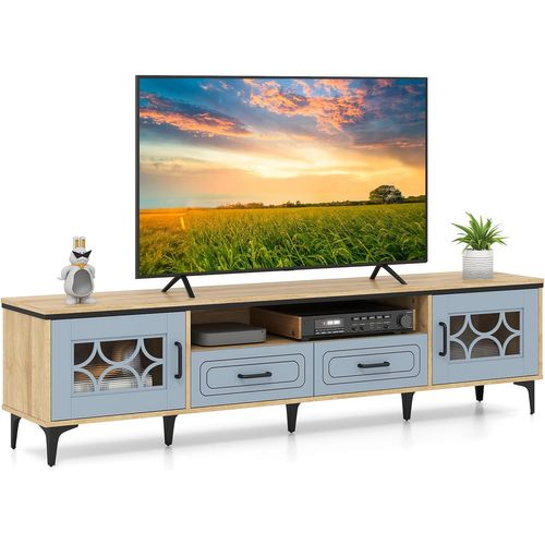 Meuble TV Pour 80", Meuble Tele 180 Cm Avec 2 Tiroirs, 2 Armoires à Porte, Compartiment (bleu)