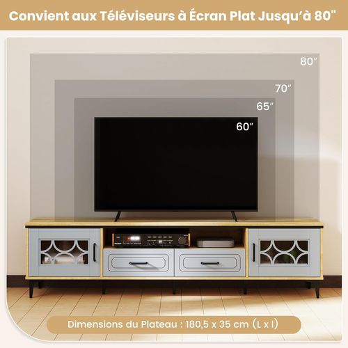 Meuble TV Pour 80", Meuble Tele 180 Cm Avec 2 Tiroirs, 2 Armoires à Porte, Compartiment (bleu)