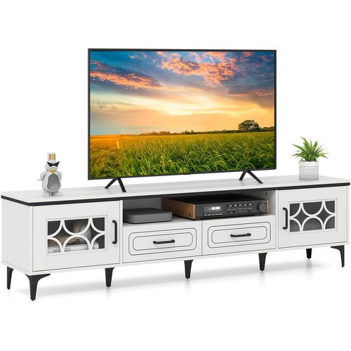 Meuble TV Pour 80", Meuble Tele 180 Cm Avec 2 Tiroirs, 2 Armoires à Porte, Compartiment (blanc)