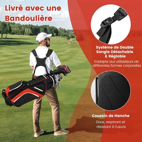 Sac De Golf Avec 14 Compartiments Séparés, 6 Poches Zippées Comprenant Sac Anti-pluie (rouge)