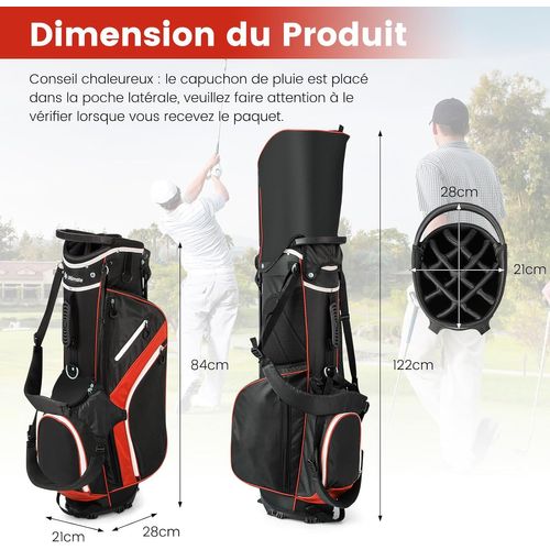 Sac De Golf Avec 14 Compartiments Séparés, 6 Poches Zippées Comprenant Sac Anti-pluie (rouge)