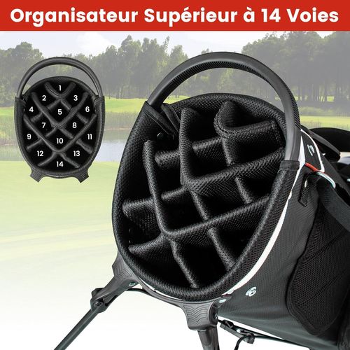 Sac De Golf Avec 14 Compartiments Séparés, 6 Poches Zippées Comprenant Sac Anti-pluie (rouge)