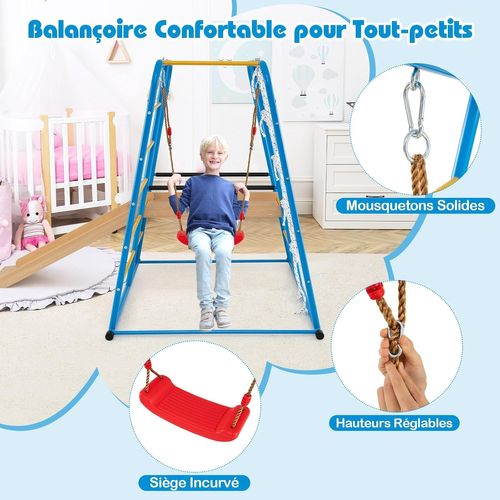 6 En 1 Aire De Jeux D’escalade Avec Toboggan et Balançoire Réglable,charge 100kg Pour 3 Ans+ (petit)