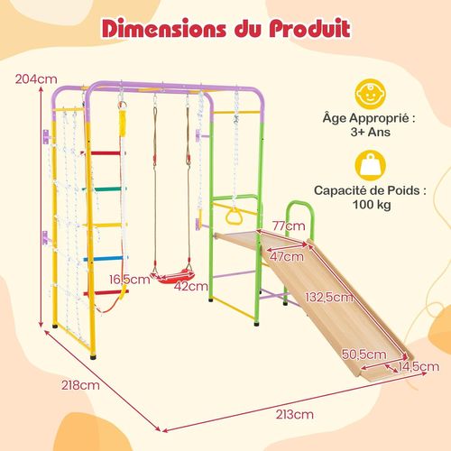 8 En 1 Aire De Jeux D’escalade Avec Toboggan et Balançoire Réglable, Charge 100kg Pour 3 Ans+, Grand