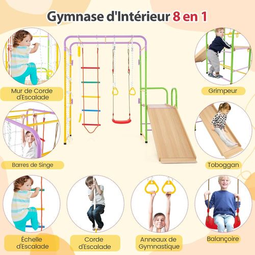 8 En 1 Aire De Jeux D’escalade Avec Toboggan et Balançoire Réglable, Charge 100kg Pour 3 Ans+, Grand