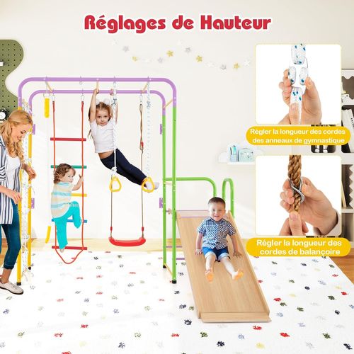 8 En 1 Aire De Jeux D’escalade Avec Toboggan et Balançoire Réglable, Charge 100kg Pour 3 Ans+, Grand