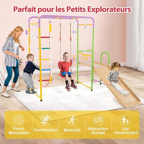 8 En 1 Aire De Jeux D’escalade Avec Toboggan et Balançoire Réglable, Charge 100kg Pour 3 Ans+, Grand