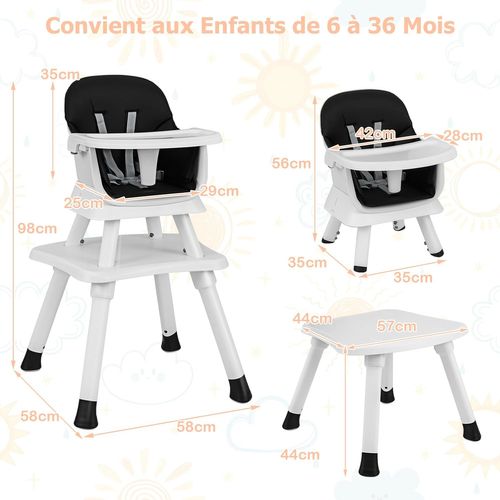 6 En 1 Chaise Haute Bébé Evolutive Avec Plateau Amovible, Chaise D'alimentation,charge 25kg (noir)
