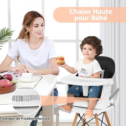 6 En 1 Chaise Haute Bébé Evolutive Avec Plateau Amovible, Chaise D'alimentation,charge 25kg (noir)