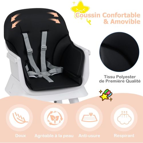 6 En 1 Chaise Haute Bébé Evolutive Avec Plateau Amovible, Chaise D'alimentation,charge 25kg (noir)